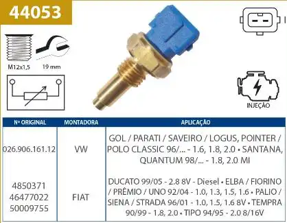 INTERRUPTOR TEMPERATURA GOL G2 G3 G4 1.6 1.8 2.0 1996/ INJEC