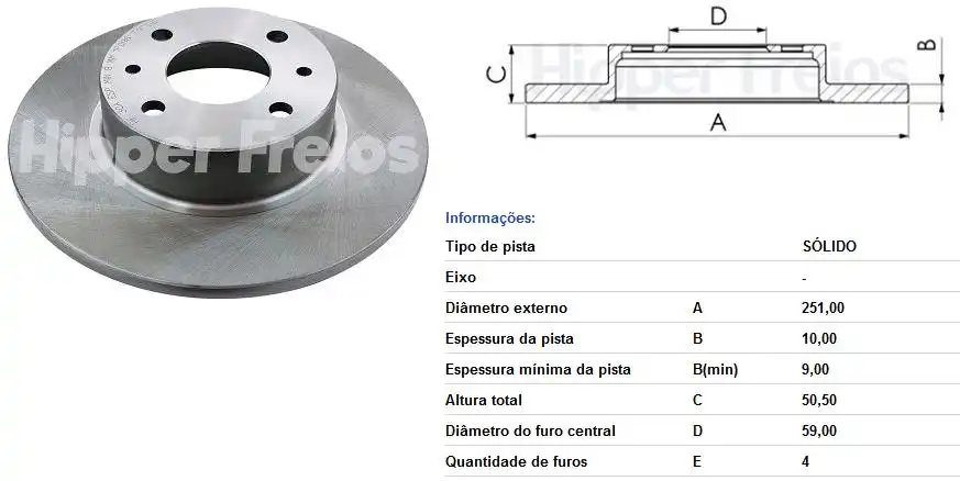 DISCO FREIO TRAS FIAT STILO 1.8 8/16V 2.4 20V TEMPRA TURBO