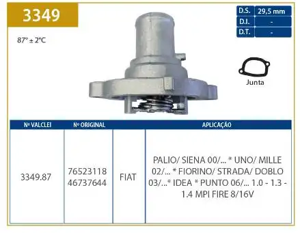VALVULA TERMOSTATICA FIAT PALIO 1.0 1.3 1.4 8V 16V 2000/ FIR