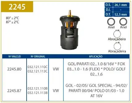 VALVULA TERMOSTATICA GOL G3 1.0 8V 2002 A 2005 MI AT