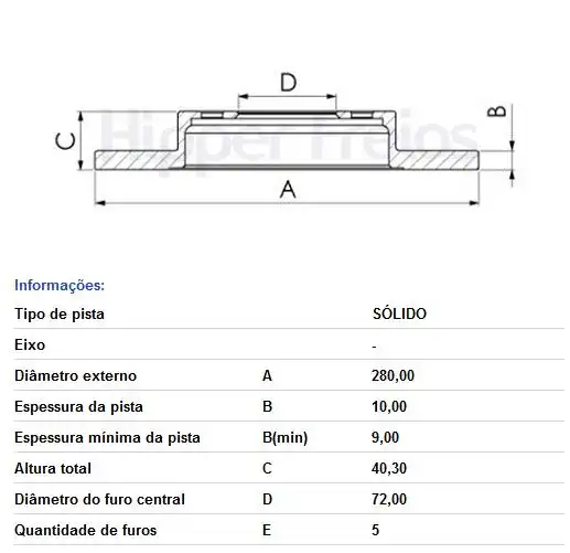 DISCO FREIO TRAS FUSION 2006 A 2012 SOLIDO SEM CUBO