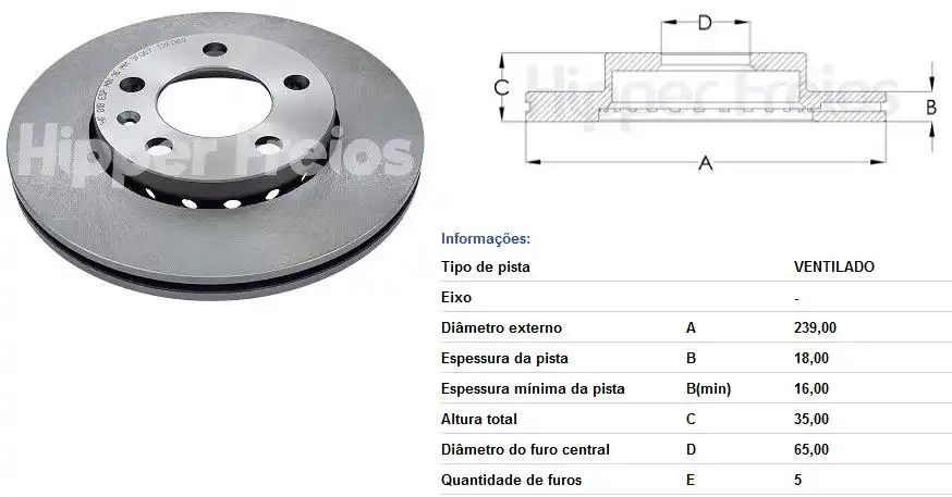 DISCO FREIO DIANTEIRO POLO 1.0 16V 2002 A 2014 VENTILADO