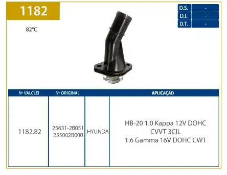 VALVULA TERMOSTATICA HYUNDAI HB20 1.0 12V 3CIL 2012 A 2014