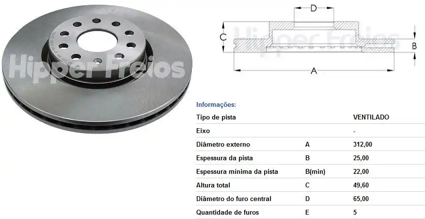 DISCO FREIO DIANTEIRO GOLF 2.0 2005 ACIMA VENTILADO