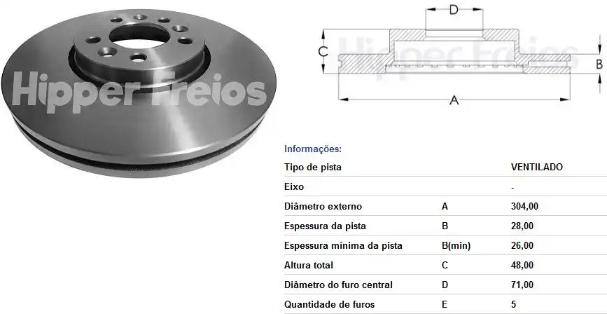 DISCO FREIO DIANTEIRO CITROEN C5 2.0 16V 2008/ VENTILADO
