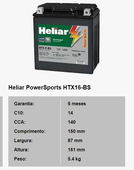 BATERIA UNIVERSAL MOTO HTX16 12V 14 AMP