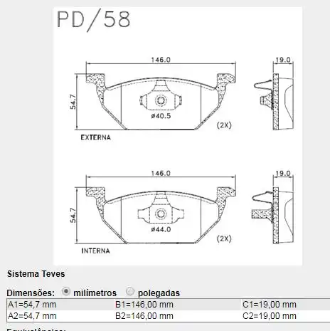 PASTILHA FREIO DIANTEIRA AUDI A3 1.6 1.8 1999/ SISTEMA TEVES