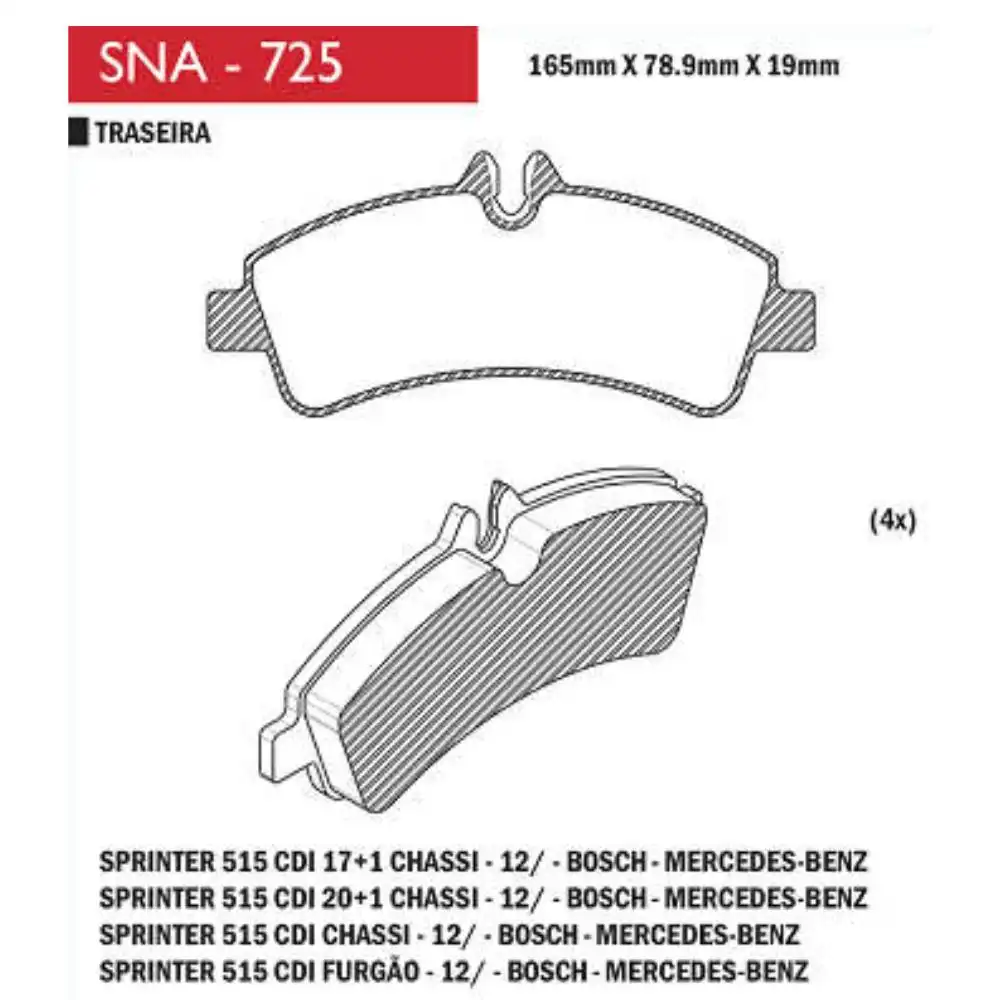 PASTILHA FREIO TRAS SPRINTER 515 CDI 2012 A 2021