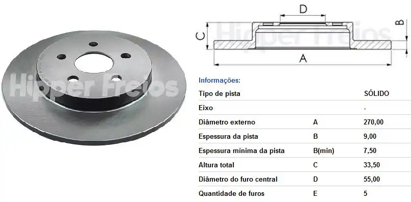 DISCO FREIO TRASEIRO COROLLA 2.0 16V 2019 ACIMA SOLIDO