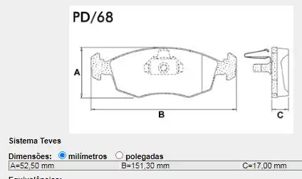 PASTILHA FREIO DIANTEIRA FIAT PALIO WEEKEND 1.6 1999/