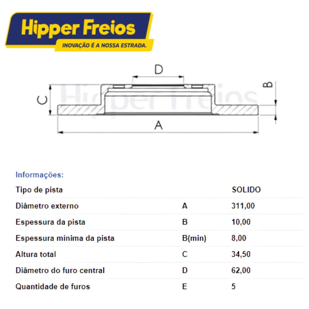 DISCO FREIO TRASEIRO OMODA 5 1.5 2026 ACIMA SOLIDO