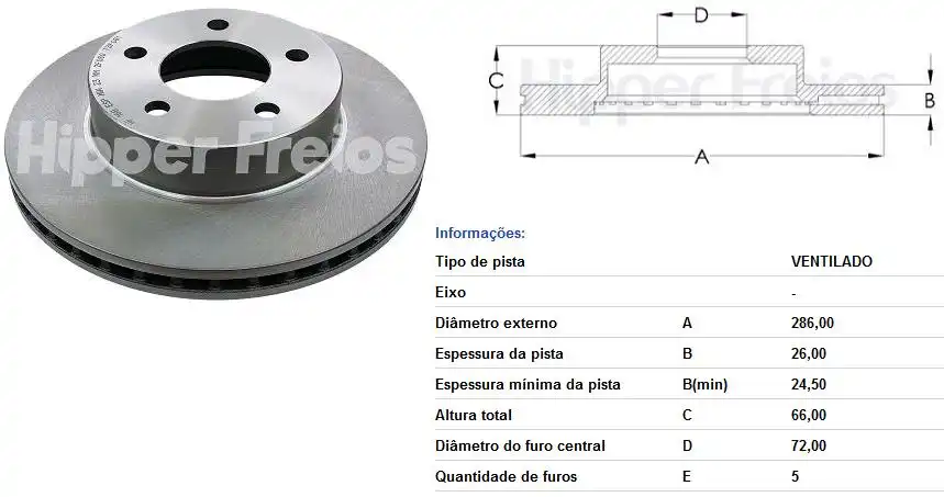 DISCO FREIO DIANTEIRO RANGER 4X4 1995 A 2011 VENTILADO