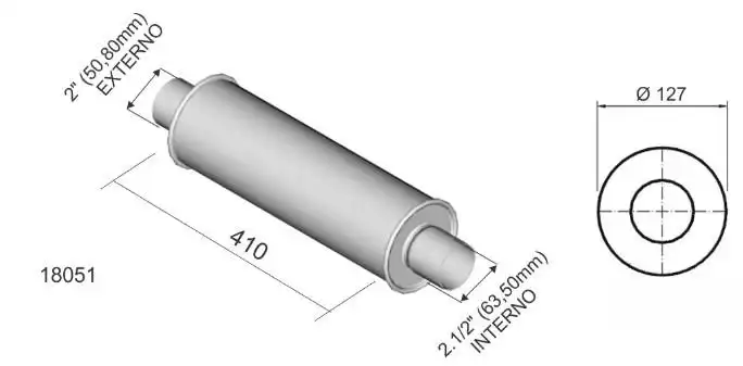 SILENCIOSO UNIVERSAL 2,5 (50,80MM) POLEGADAS 41 CM