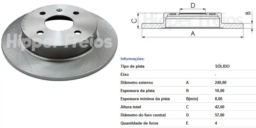 DISCO FREIO TRAS ASTRA 1.8 2.0 99/ SOLIDO (ARO 13)
