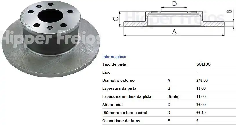 DISCO FREIO DIANTEIRO KOMBI 1.6 8V 1976 A 2005 SOLIDO