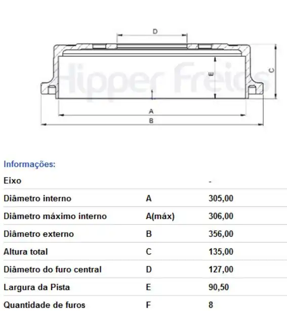 TAMBOR FREIO TRASEIRO F-250 1998 A 2006