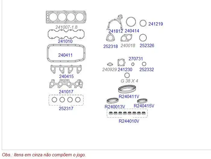 JUNTA MOTOR CORSA MERIVA MONTANA PRISMA 1.4 8V FLEX C/RETENT