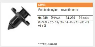 GRAMPO PROTETOR PARALAMA HONDA CIVIC 01/06