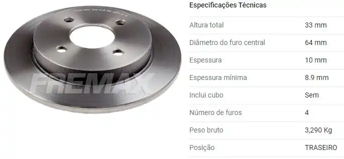 DISCO FREIO TRASEIRO FOCUS 2000 A 2008 4 FUROS