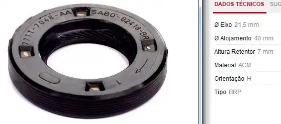 RETENTOR EIXO PILOTO ESCORT 1.6 (21,5 X 40 X 7)