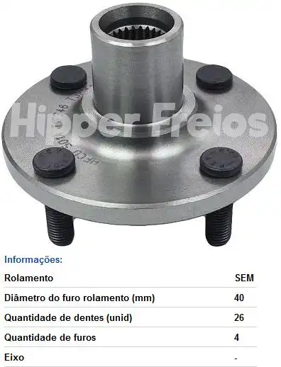 CUBO RODA DIANT TOYOTA COROLLA 02/08 C/ABS S/ROL 4 FUROS