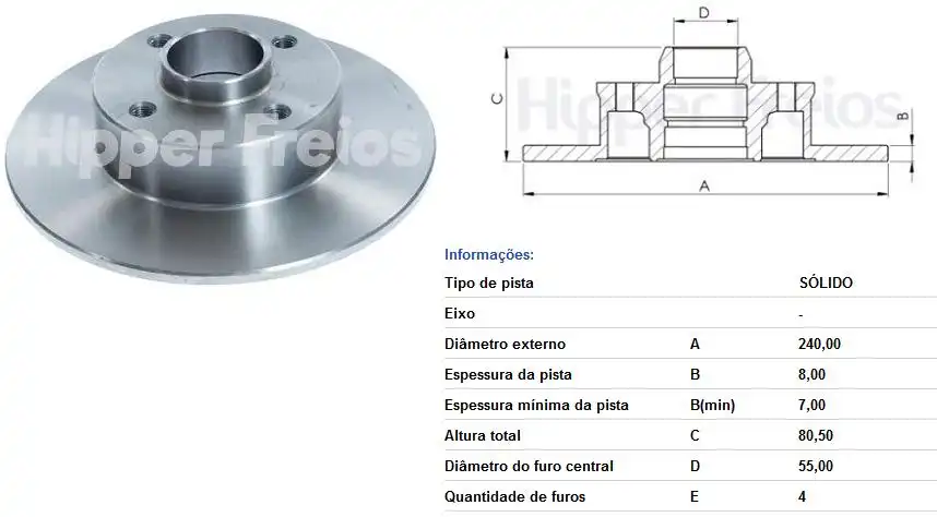 DISCO FREIO TRAS RENAULT MEGANE 1.6 1997 A 2012