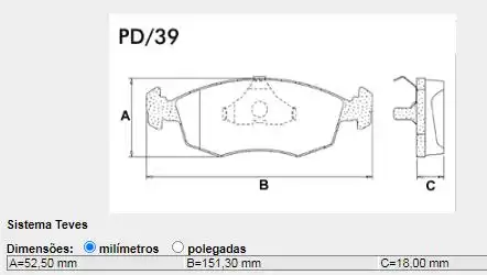 PASTILHA FREIO DIANTEIRA ESCORT II 2.0 SISTEMA TEVES