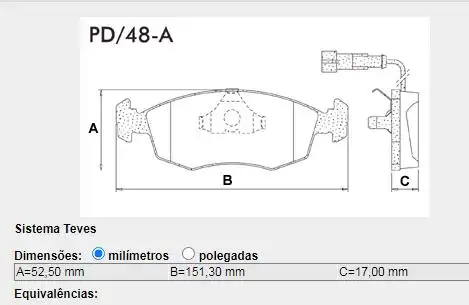 PASTILHA FREIO DIANTEIRA FIAT TEMPRA 8V 16V 1995/