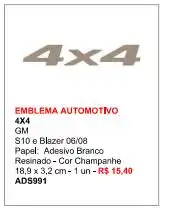 EMBLEMA ADESIVO "4X4" S-10 06/08 CHAMPAGNE