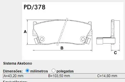 PASTILHA FREIO DIANTEIRA SUZUKI VITARA 1.6 1991 A 1999