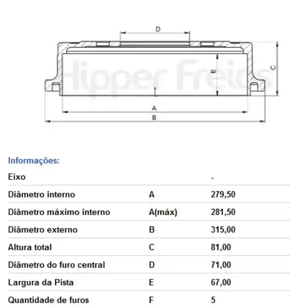 TAMBOR FREIO TRASEIRO S-10 1995 A 2011 316MM EXTERNO