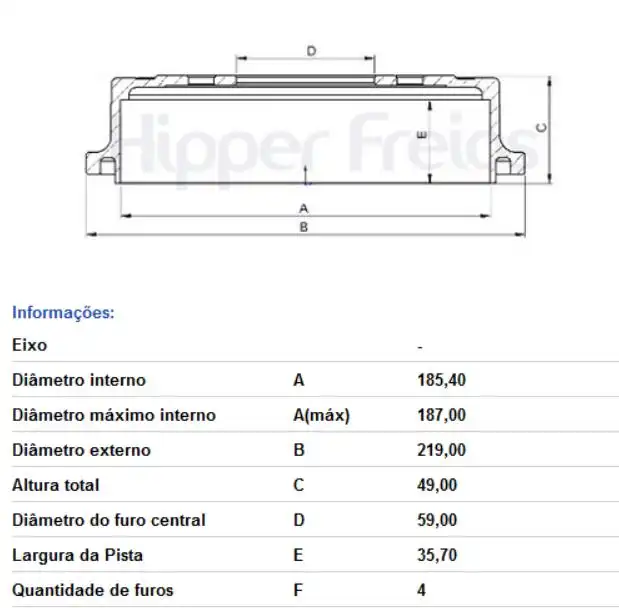 TAMBOR FREIO TRASEIRO FIAT UNO 1.0 1.4 2010 EM DIANTE