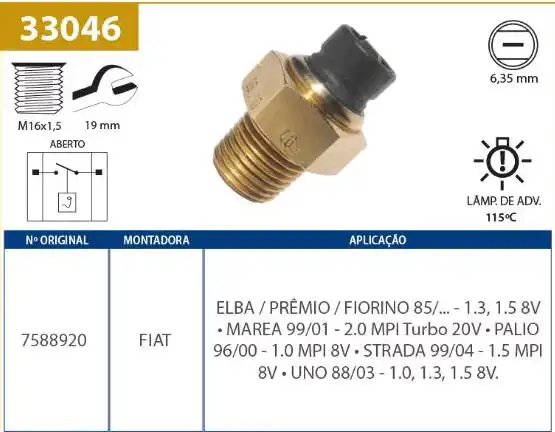 INTERRUPTOR TEMPERATURA FIAT PALIO 1.0 8V 1996 A 2000 FIASA