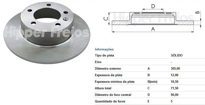 DISCO FREIO TRASEIRO RENAULT MASTER 2.3 16V 2013 A 2022