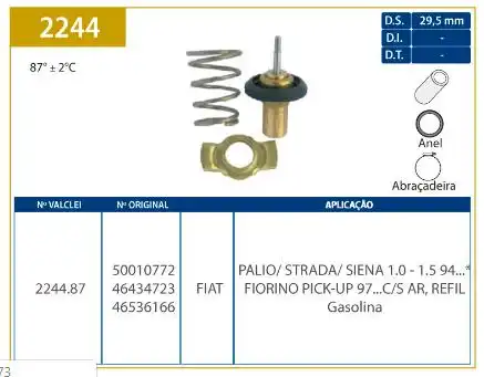 VALVULA TERMOSTATICA FIAT PALIO 1.0 1.5 1994/ C/S AR - REFIL