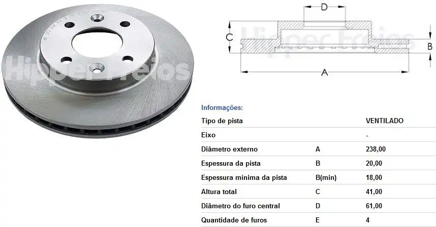 DISCO FREIO DIANTEIRO RENAULT CLIO 1.0 8V 16V 2000 A 2016 VE