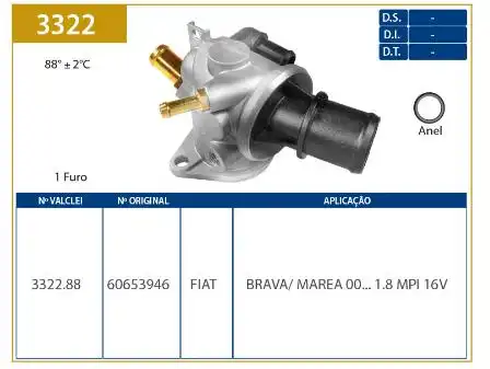 VALVULA TERMOSTATICA FIAT MAREA 1.8 16V 2000 A 2005 C/ CARCA