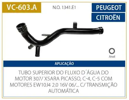 TUBO REFRIGERACAO MOTOR PEUGEOT 307 2.0 16V 2000/ 2 SAIDAS