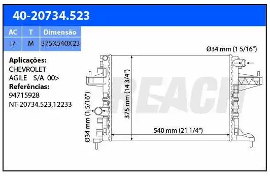 RADIADOR MONTANA 1.4 1.8 AGILE 1.4 8V FLEX 2010/ C/S/ AR