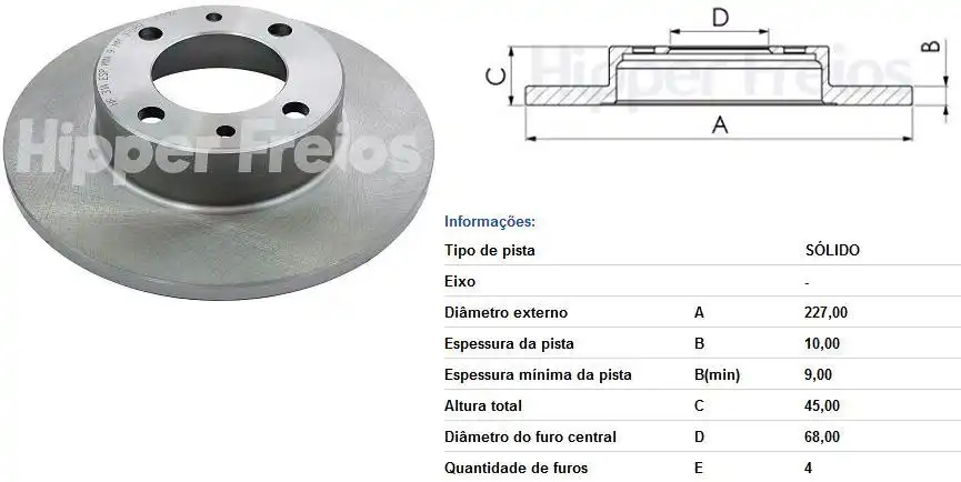 DISCO FREIO DIANTEIRO FIAT 147 1977 A 1988 SOLIDO