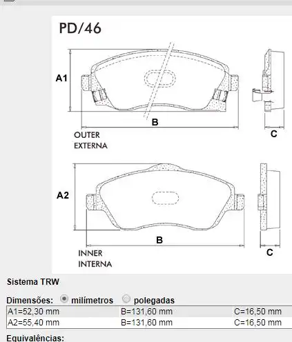 PASTILHA FREIO DIANTEIRA CORSA 1.0 1.8 2002/ TRW