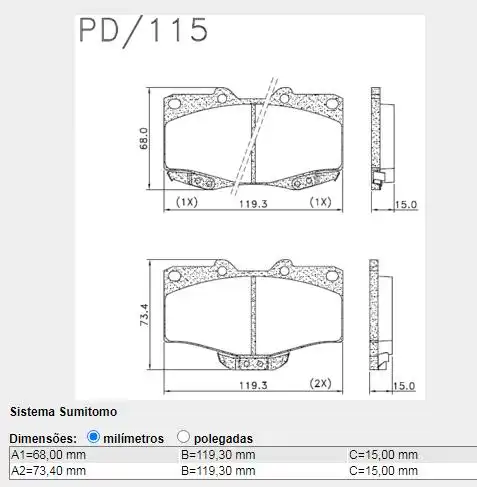 PASTILHA FREIO DIANTEIRA TOYOTA HILUX 4X4 1989 A 2003 SUMITO