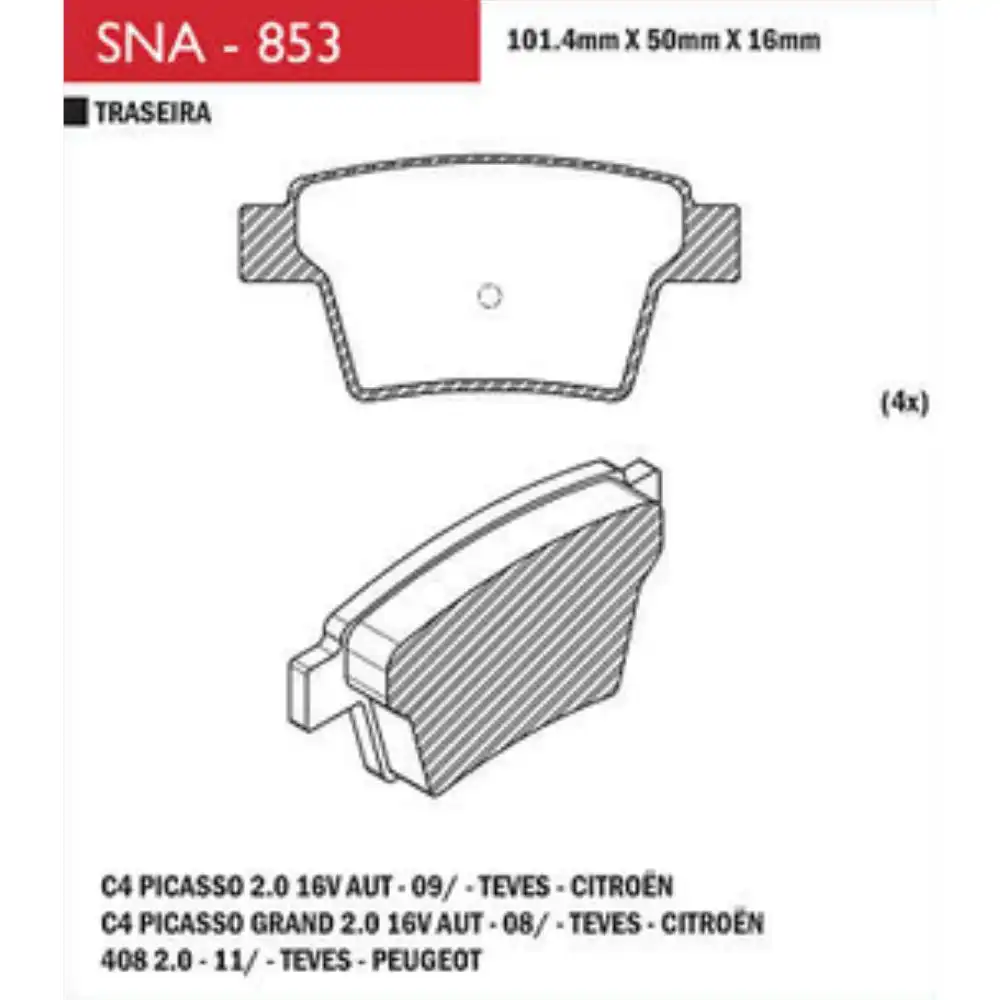 PASTILHA FREIO TRASEIRA CITROEN C4 2.0 16V AUT. 2009/ TEVES