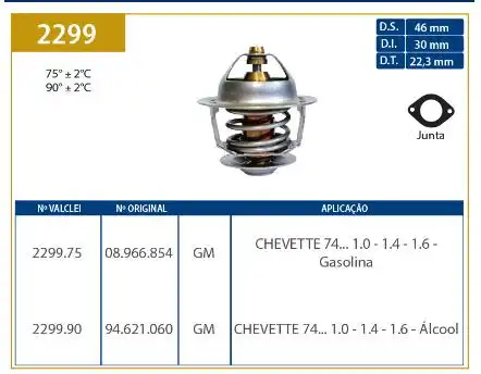 VALVULA TERMOSTATICA CHEVETTE 1.0 1.4 1.6 1974/