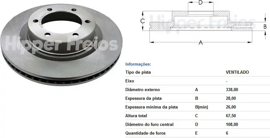 DISCO FREIO DIANTEIRO TOYOTA HILUX SW4 2.7 2.8 4.0 2016/