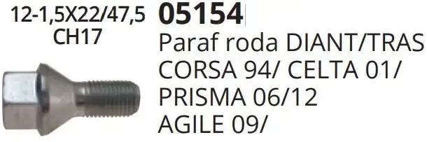 PARAFUSO RODA CORSA ,CELTA,AGILE 09/,VECTRA MERIVA ZAFIRA