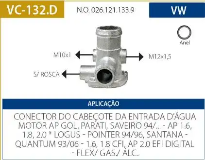 TUBO CONEXAO DAGUA CABECOTE SANTANA 1.8 2.0 1992 A 2006 AP