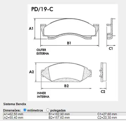 PASTILHA FREIO DIANTEIRA F-1000 /1993 SISTEMA BENDIX