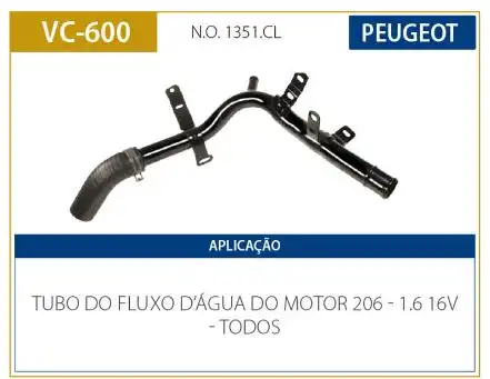 TUBO REFRIGERACAO MOTOR PEUGEOT 206 1.4 1.6 8V 16V 1999/