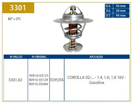 VALVULA TERMOSTATICA TOYOTA COROLLA 1.4 1.6 16V 2000/